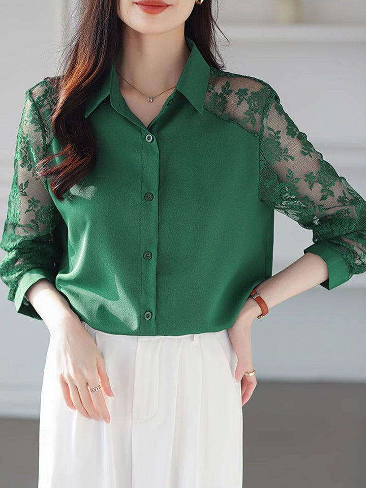 Lace Loose Lapel Chiffon Shirt