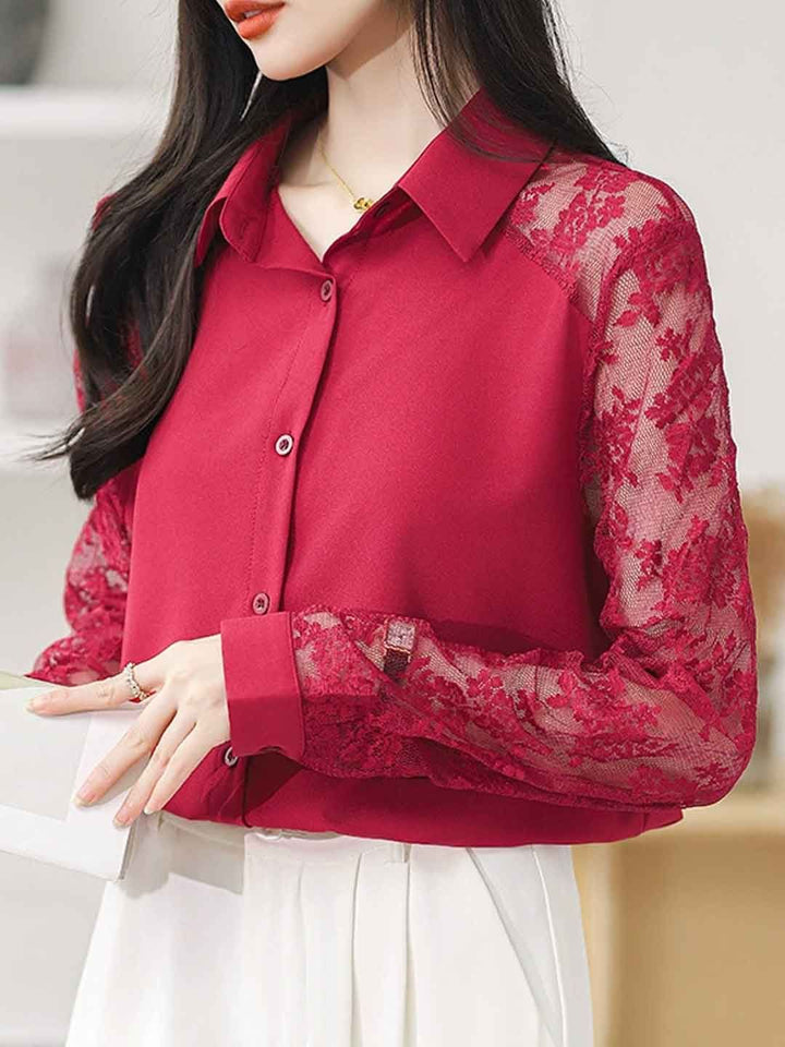 Lace Loose Lapel Chiffon Shirt
