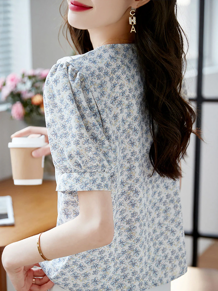 Classic Floral Printed Beaded Chiffon Shirt -Pink