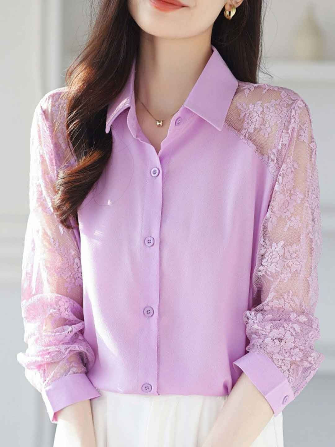 Lace Loose Lapel Chiffon Shirt