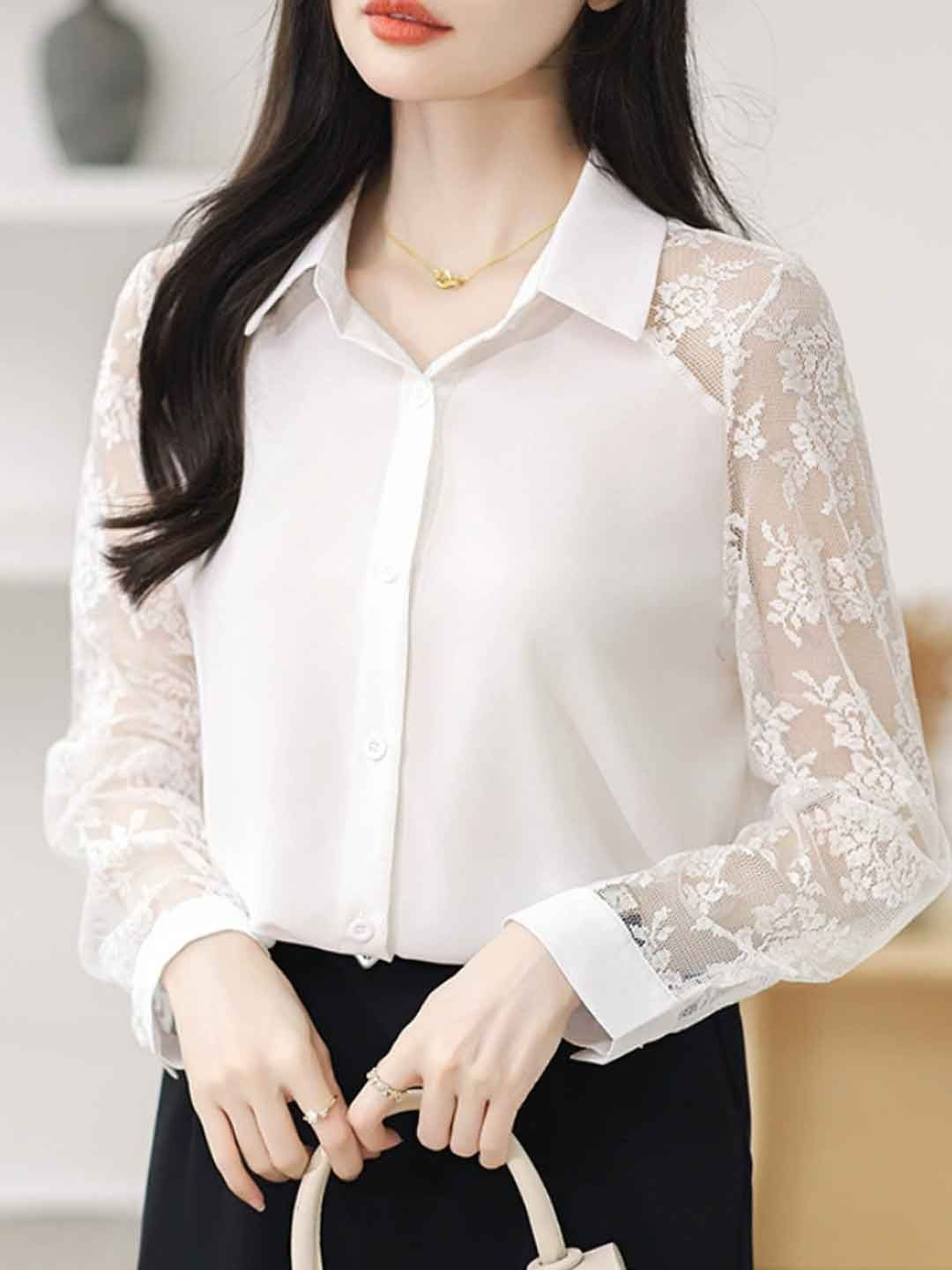 Lace Loose Lapel Chiffon Shirt