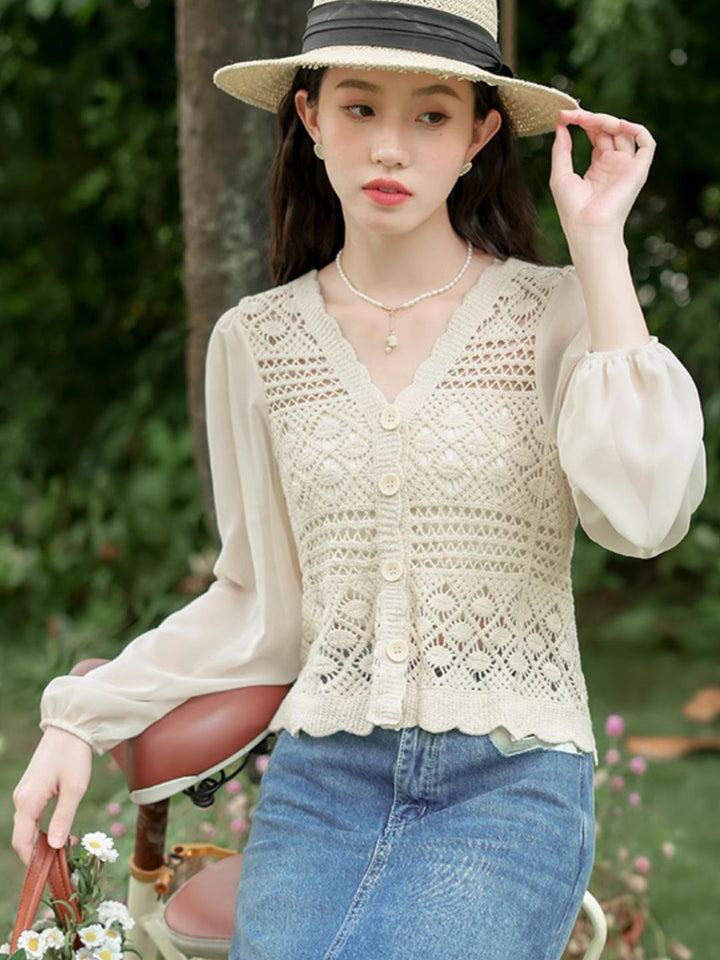French V-neck Hollow Top