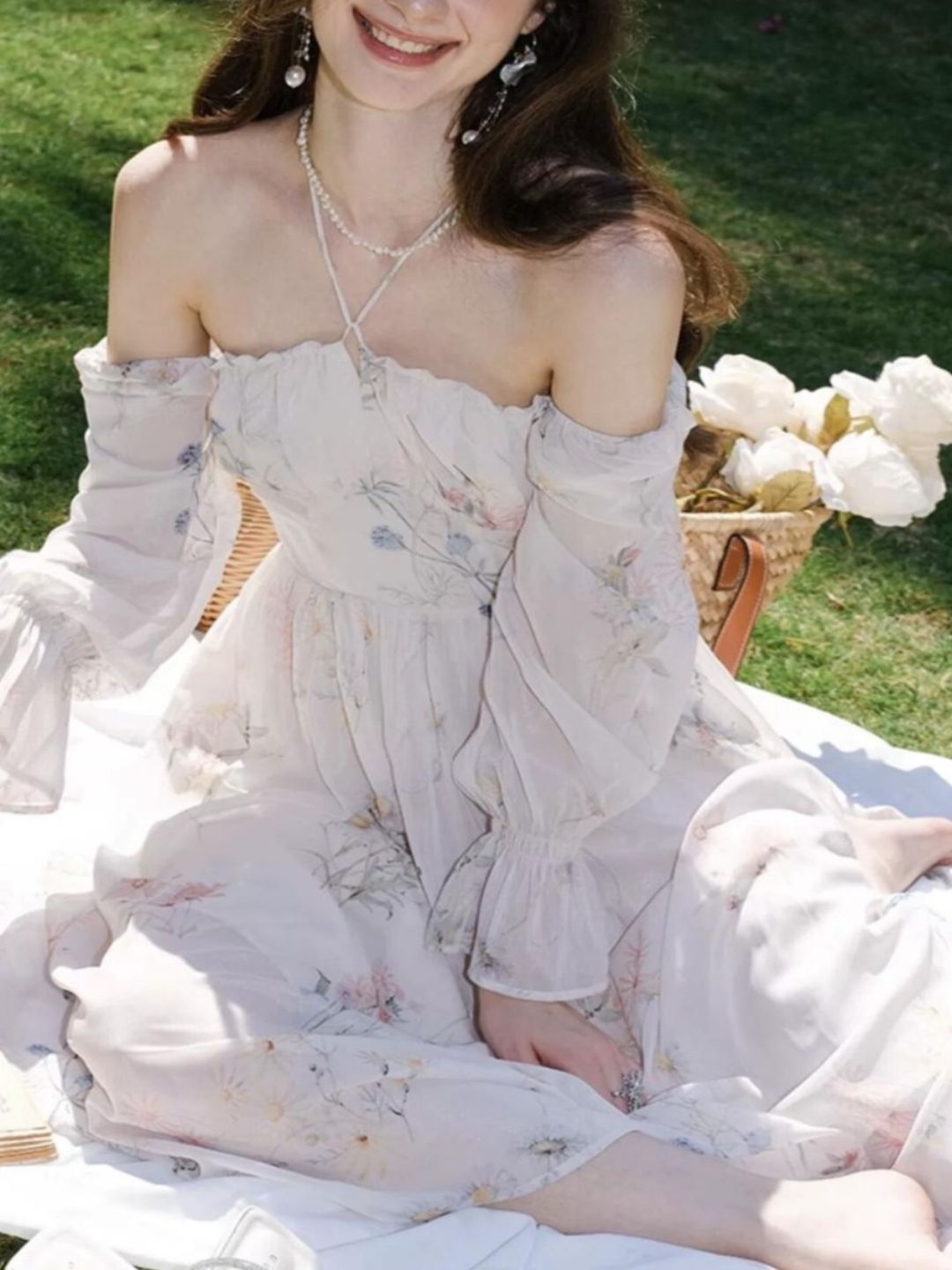 Chiffon Floral Long Sleeve Dress