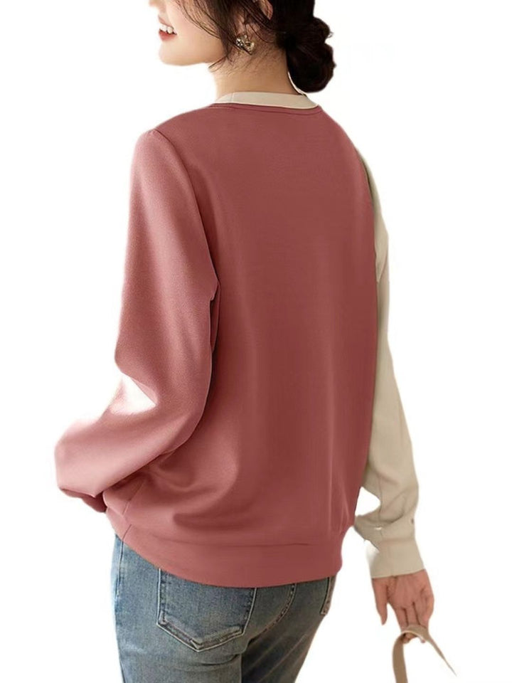 Round Neck Panelled Contrast Top - Green