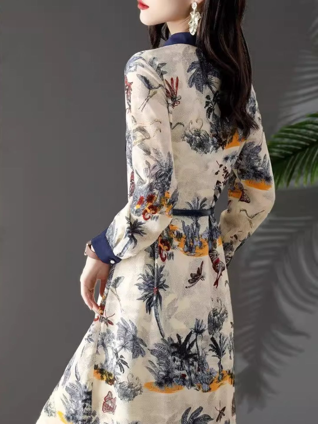 Elegant Print Lapel Dress