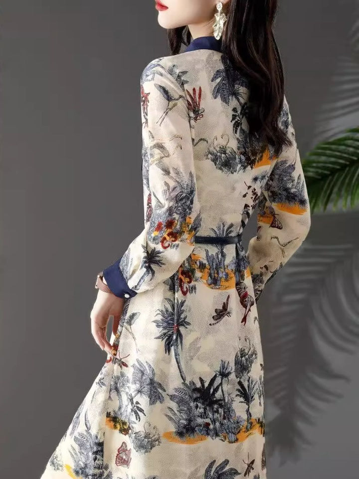 Elegant Print Lapel Dress
