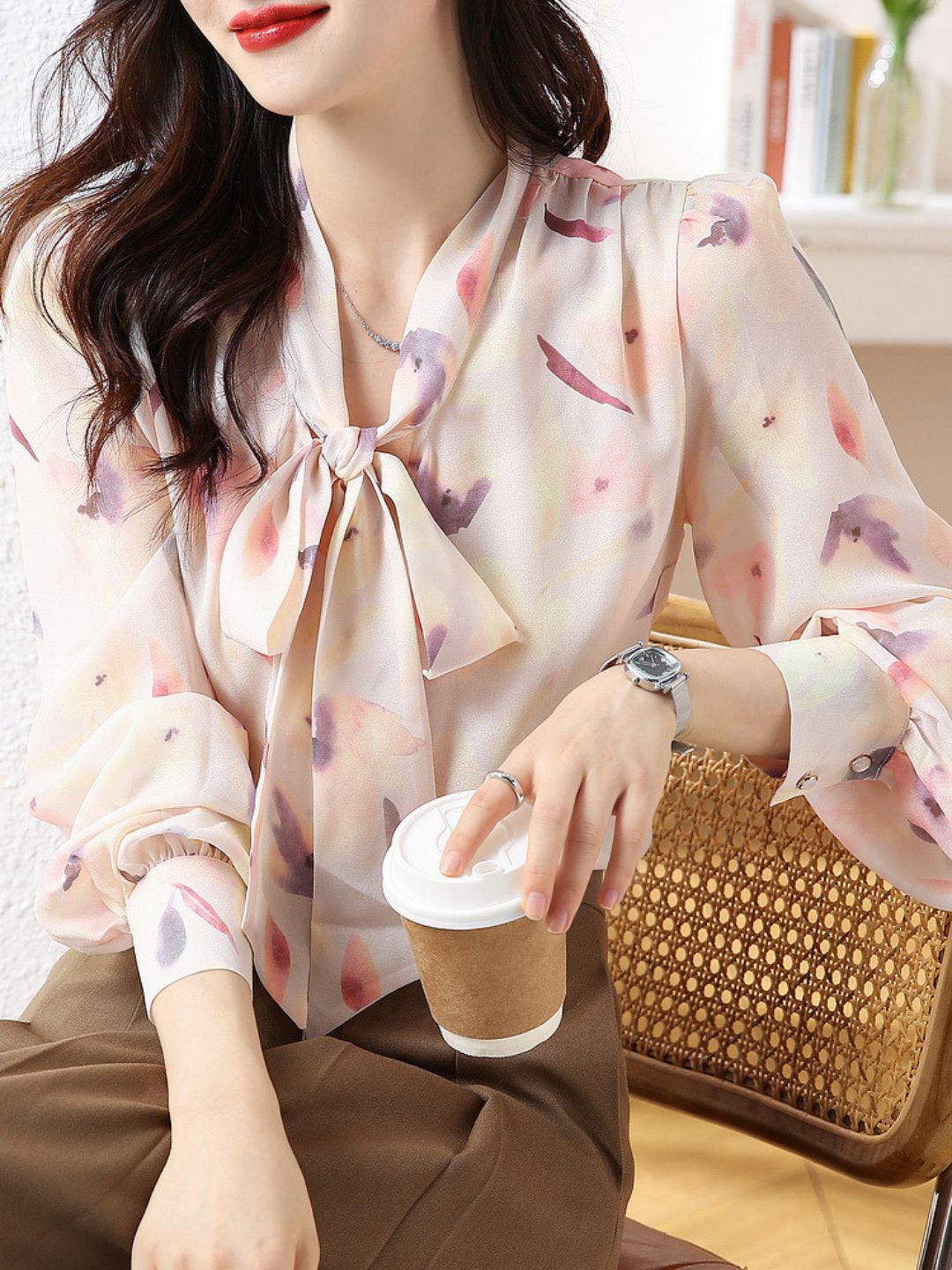 Elegant V-Neck Floral Shirt