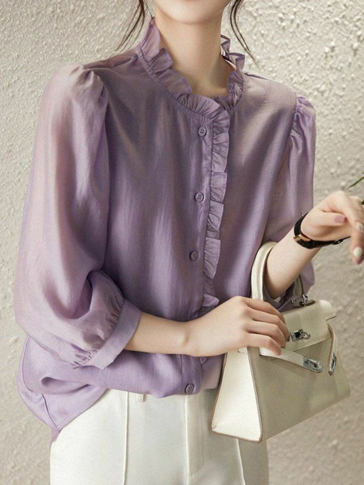 Vintage Loose Stand Collar Shirt - Green