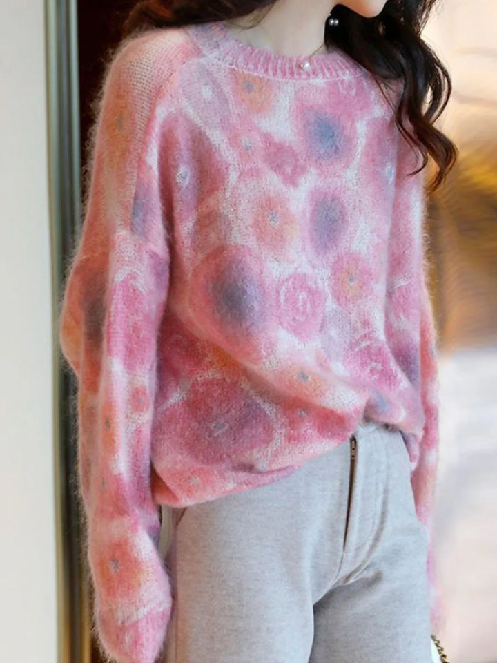 Loose Crew Neck Contrasted Knitted Sweater