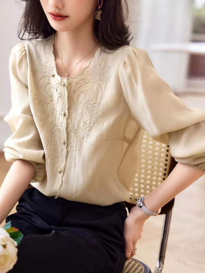 Embroidered Long-sleeved Shirt -Purple