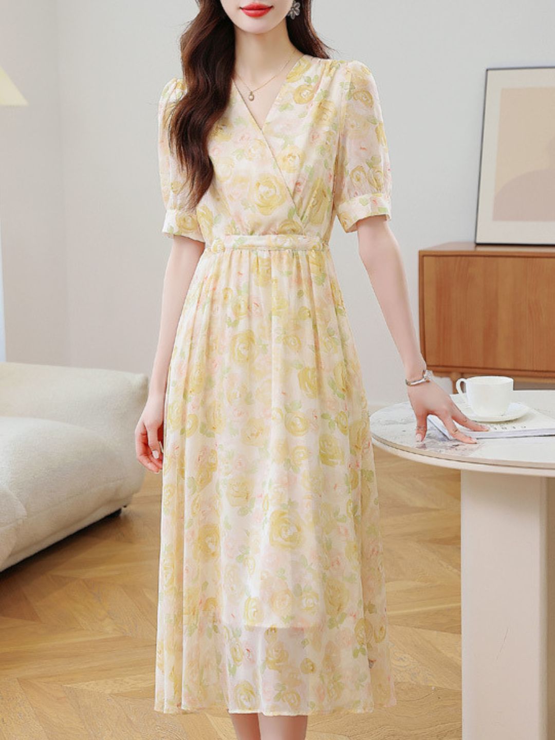 Elegant V-Neck Floral Dress