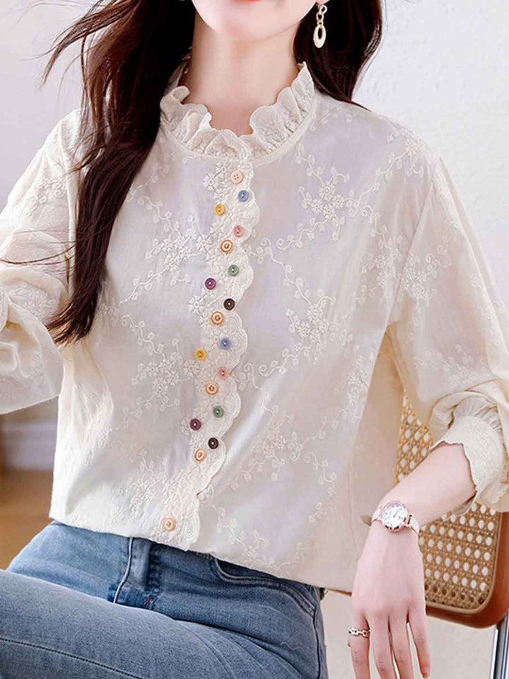 Classic Solid Color Hollowed Embroidered Top