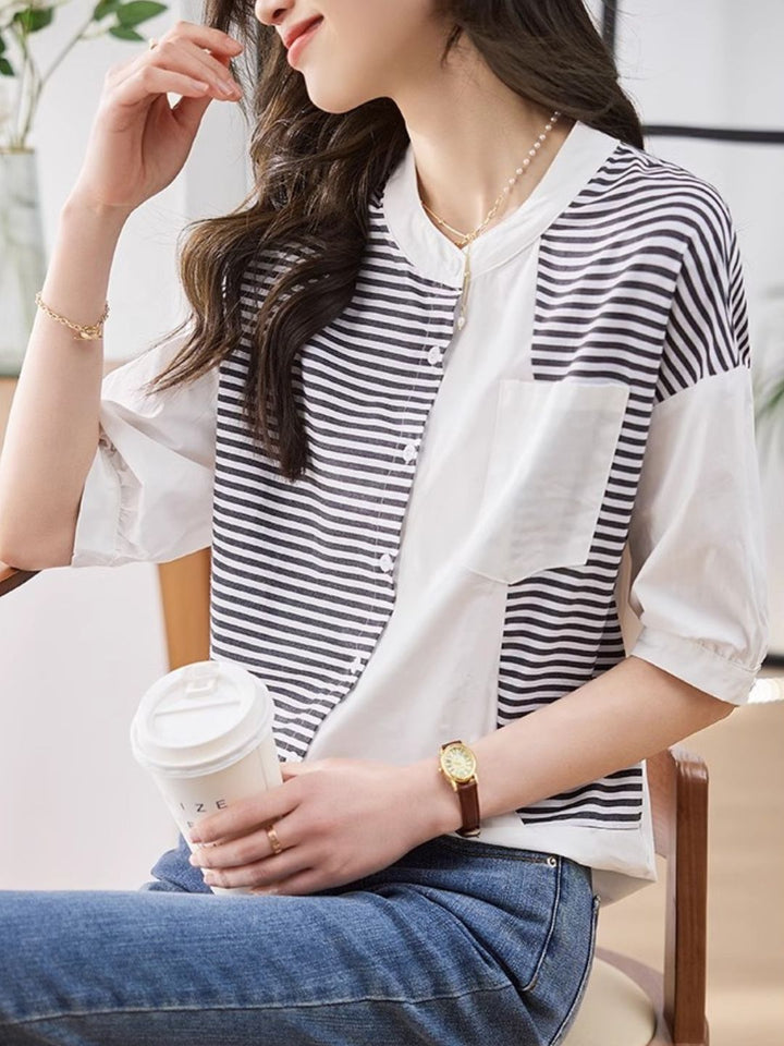 Paneled Striped Top - White