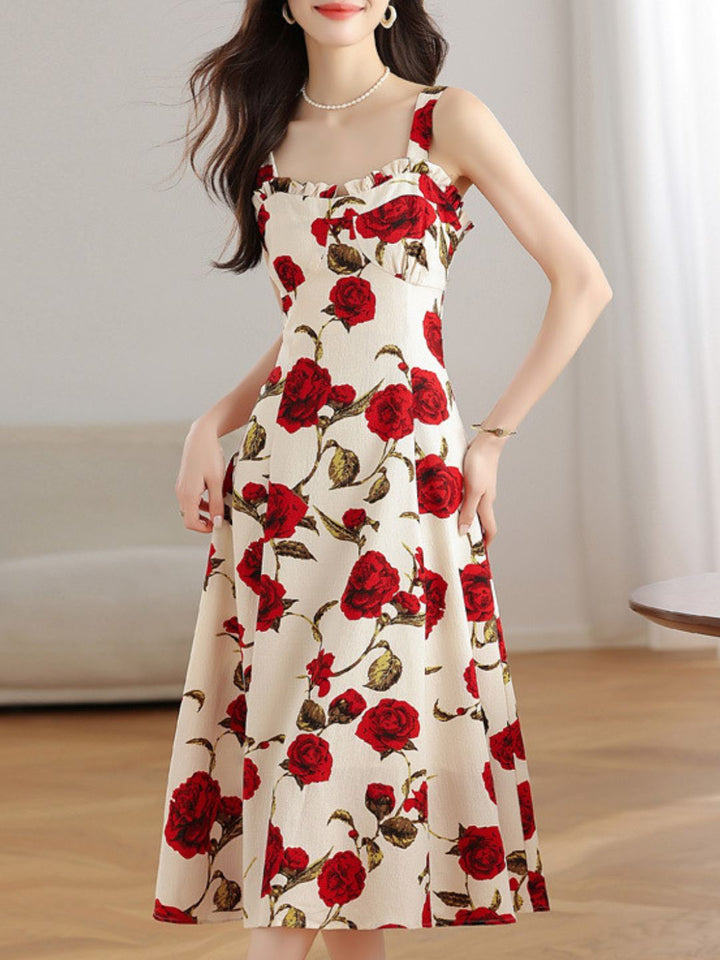 Red Rose Floral Sling Dress