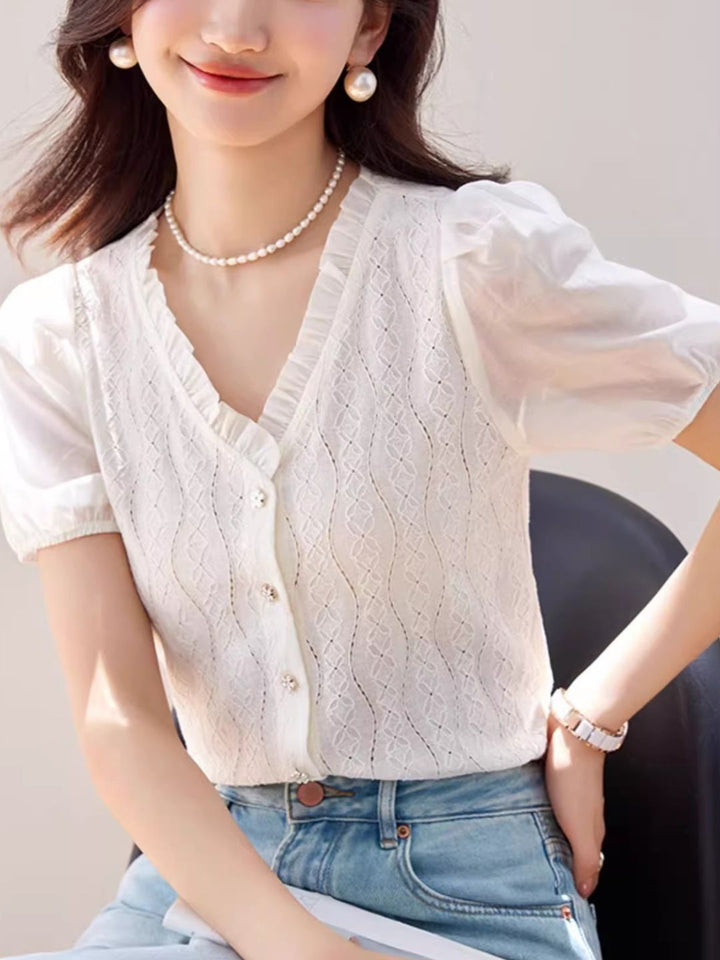 Temperament V-neck Chiffon Shirt