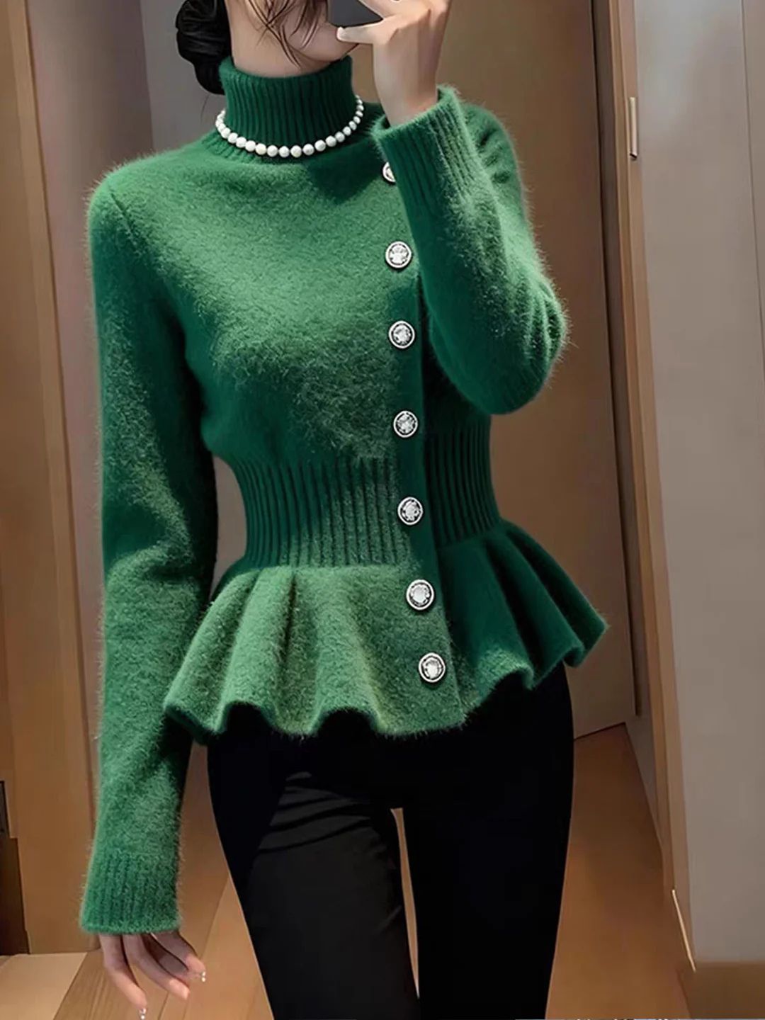 Slim Turtleneck Solid Color Pullover Knitted Top