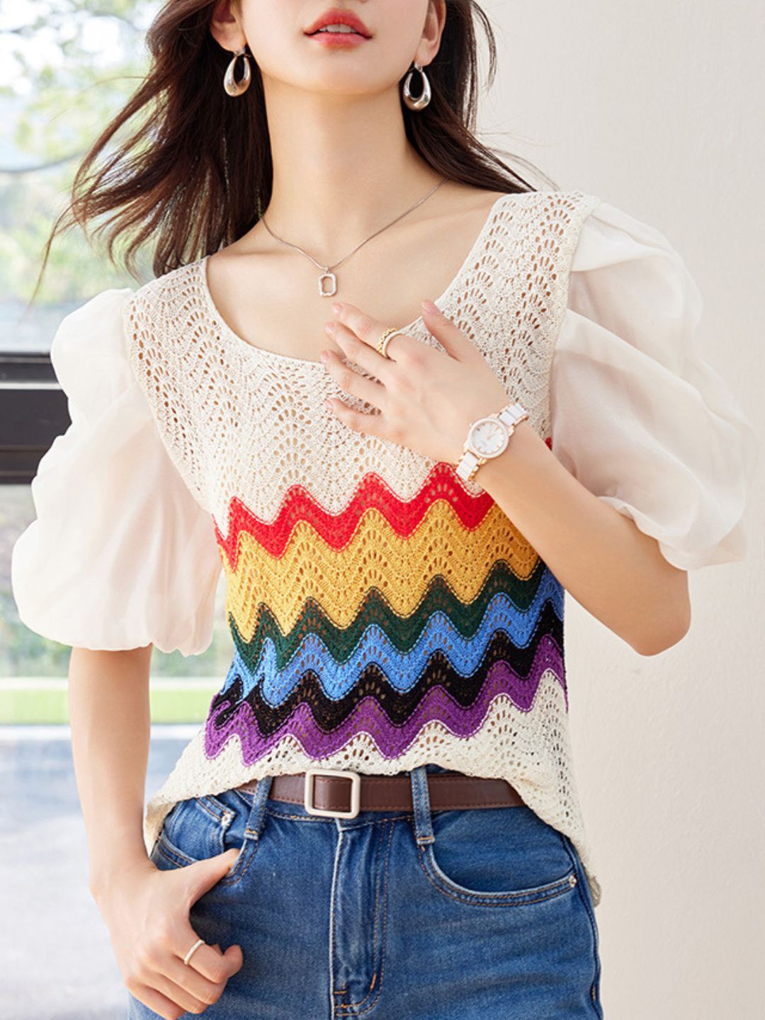 Elegant Puff Sleeve Knit Top