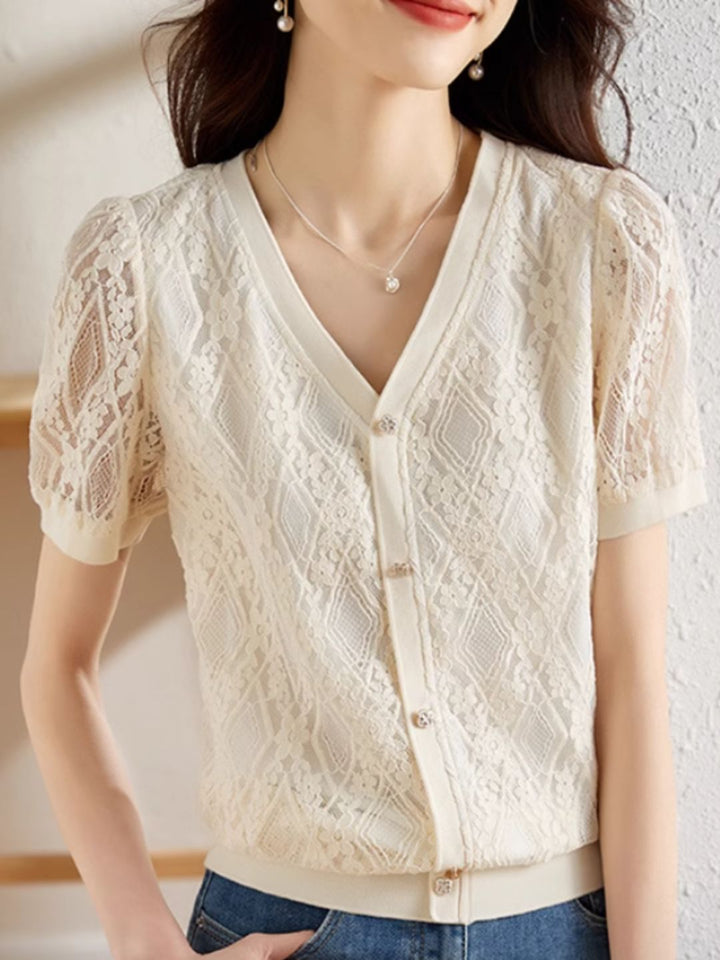 Elegant Lace Hollow V-Neck Top
