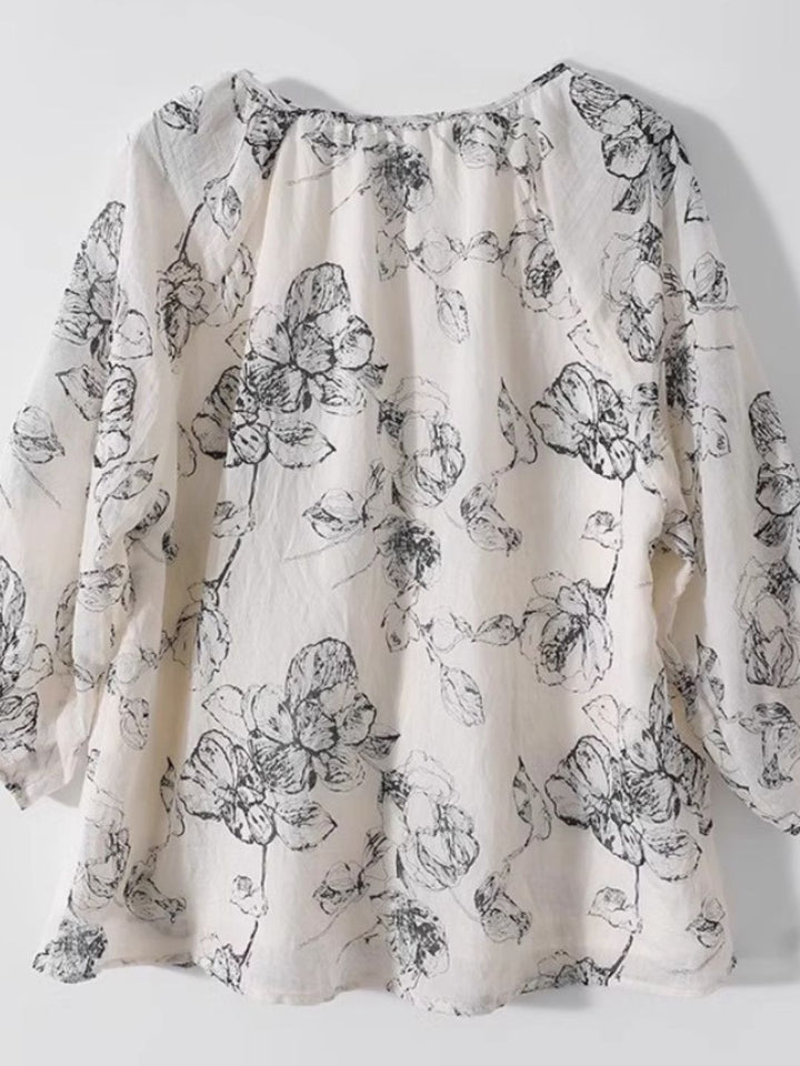 Retro Ink Print Loose Top