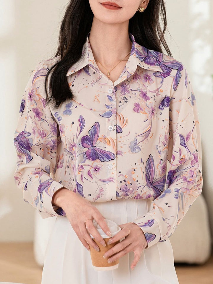 Loose-Fitting Lapel Printed Contrast Shirt