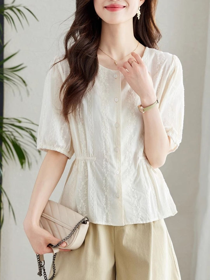 Round Neck Embroidered Shirt - Green