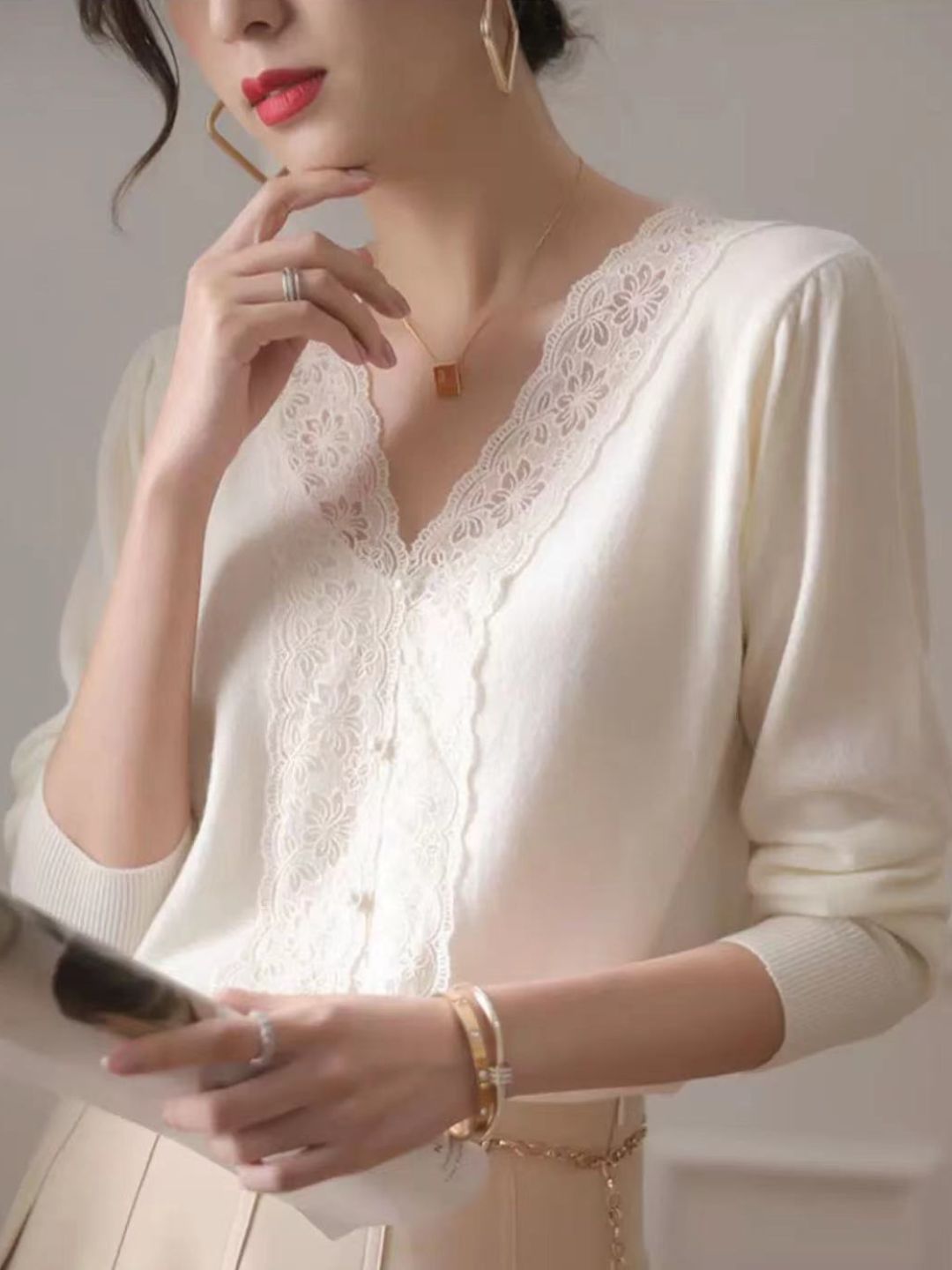 Lace Panel Sweater Top