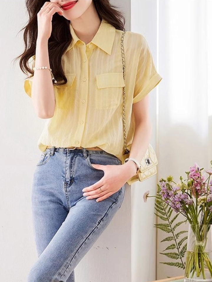 Retro Vertical Striped Short Sleeve Shirt