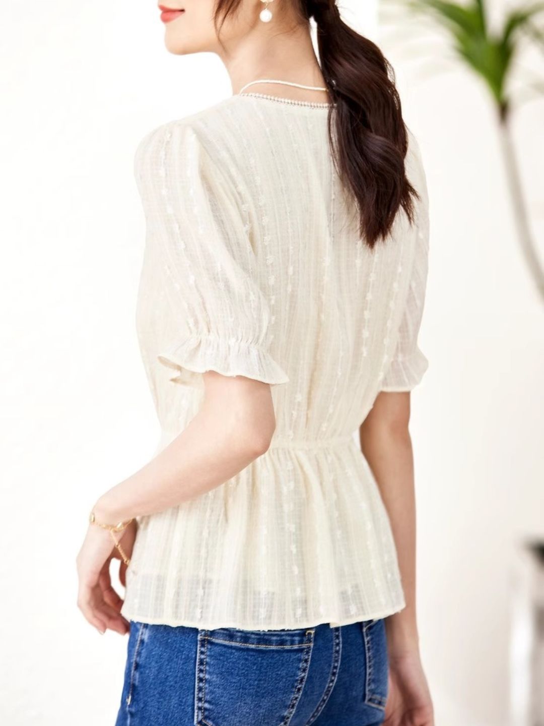Loose Chiffon V-Neck Fashion Shirt -Purple