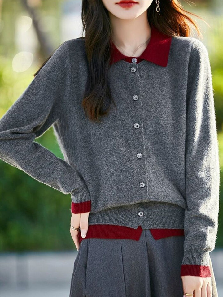 Casual Lapel Colorblock Knit Cardigan Set - Blue