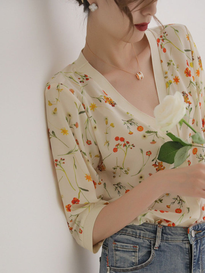 V-neck Floral Shirt