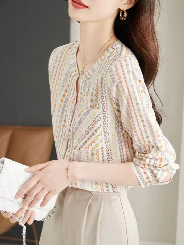 V-neck Print Chiffon Top