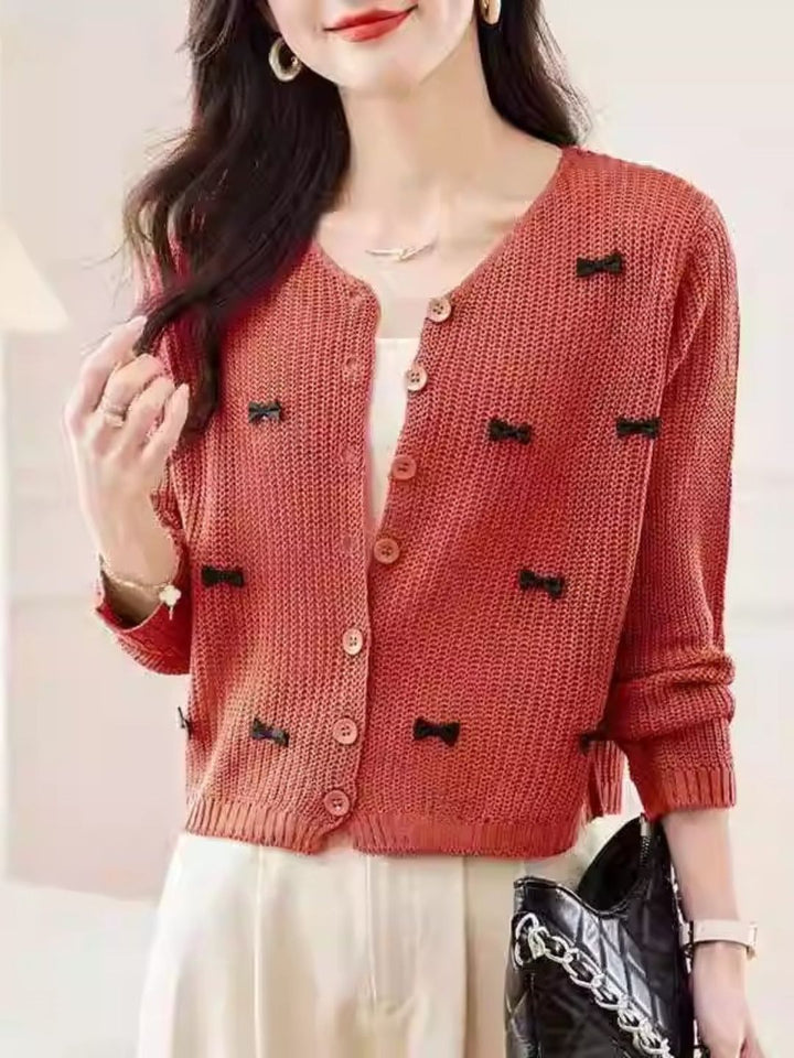 Classic Crew Neck Bow Knitted Top - Purple