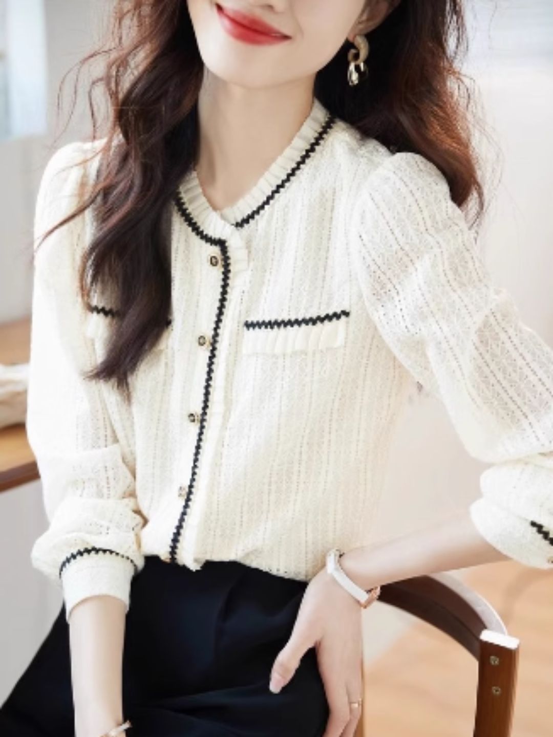 Elegant Lace Long Sleeve Shirt