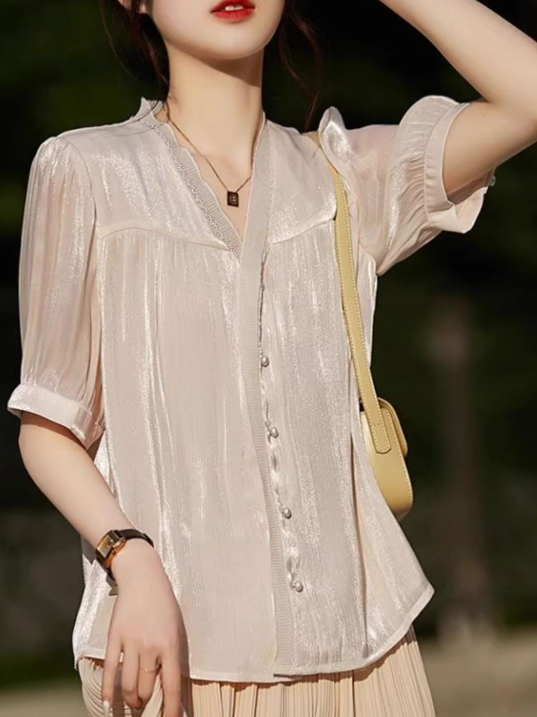 Elegant Short Sleeve Loose Shirt