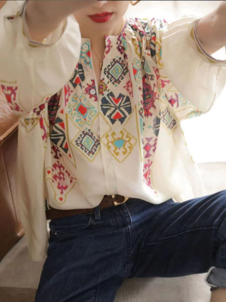 Chiffon Top Printed Mid Sleeve Shirt