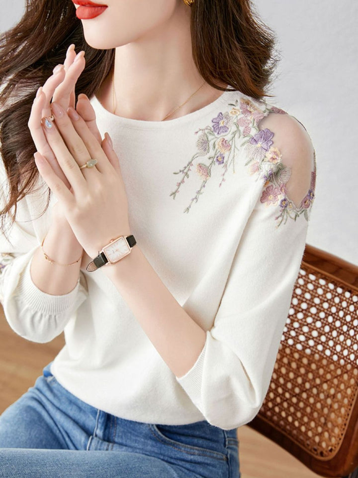 Cutout Floral Knitted Pullover Top