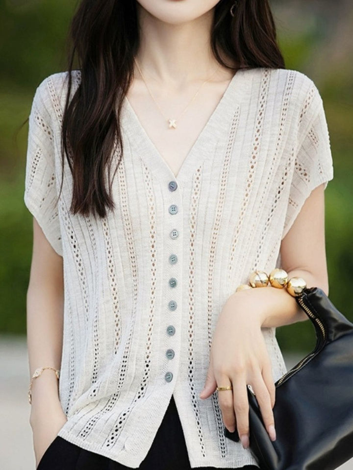 Classic V-Neck Loose Hollow Top