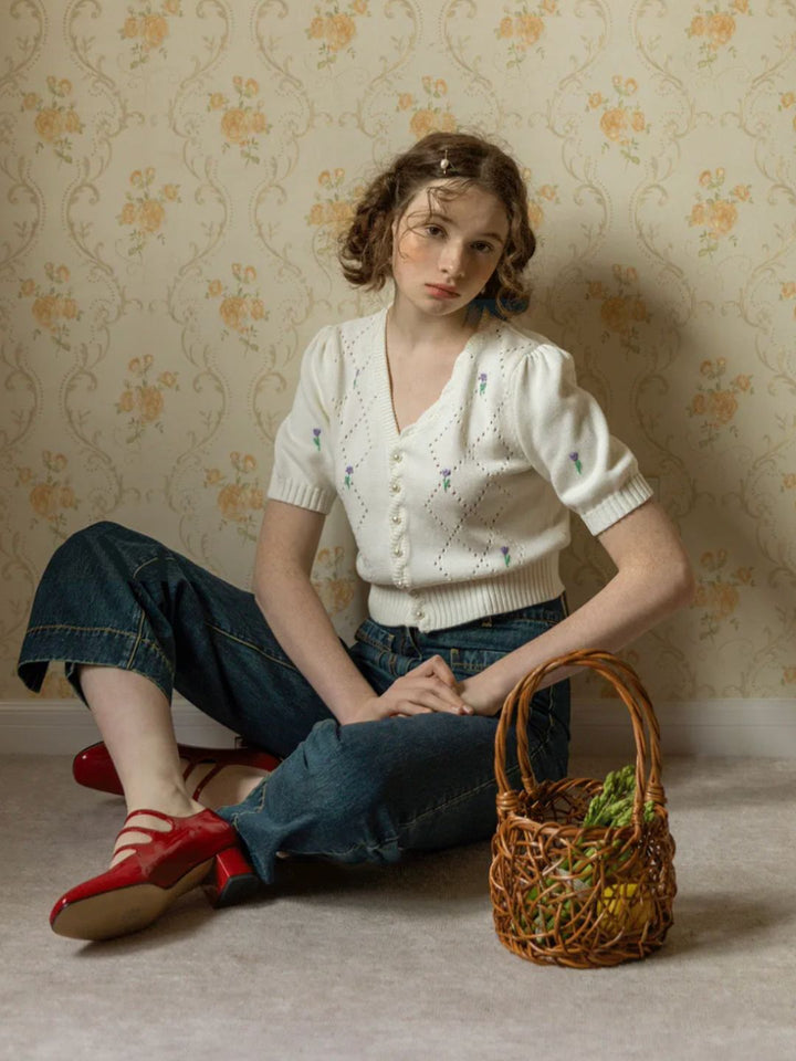 Floral Embroidered Cutout Shirt