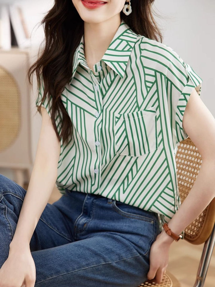 Chiffon Striped Short Sleeve Shirt