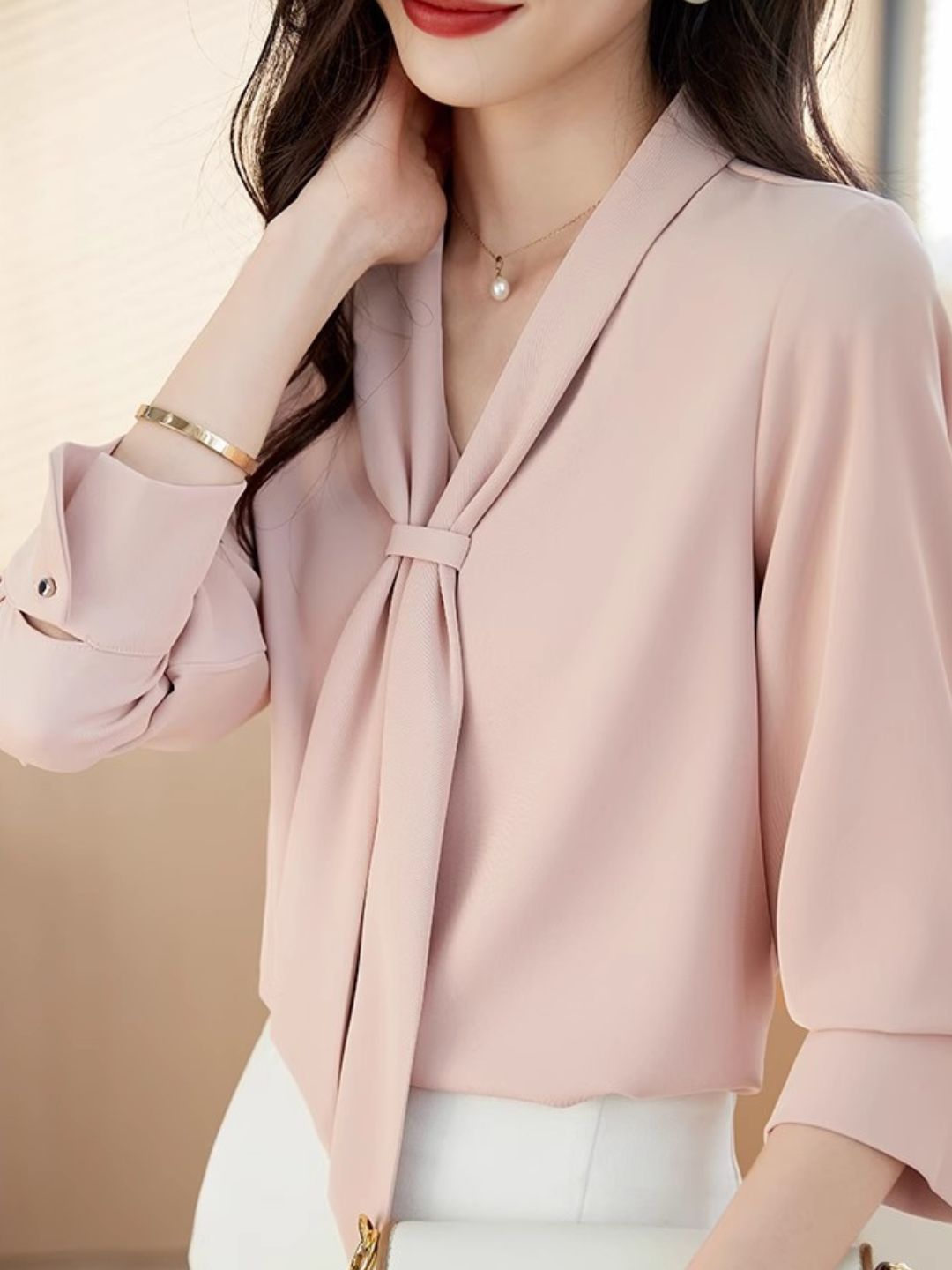 Long Sleeve Chiffon Shirt - Pink