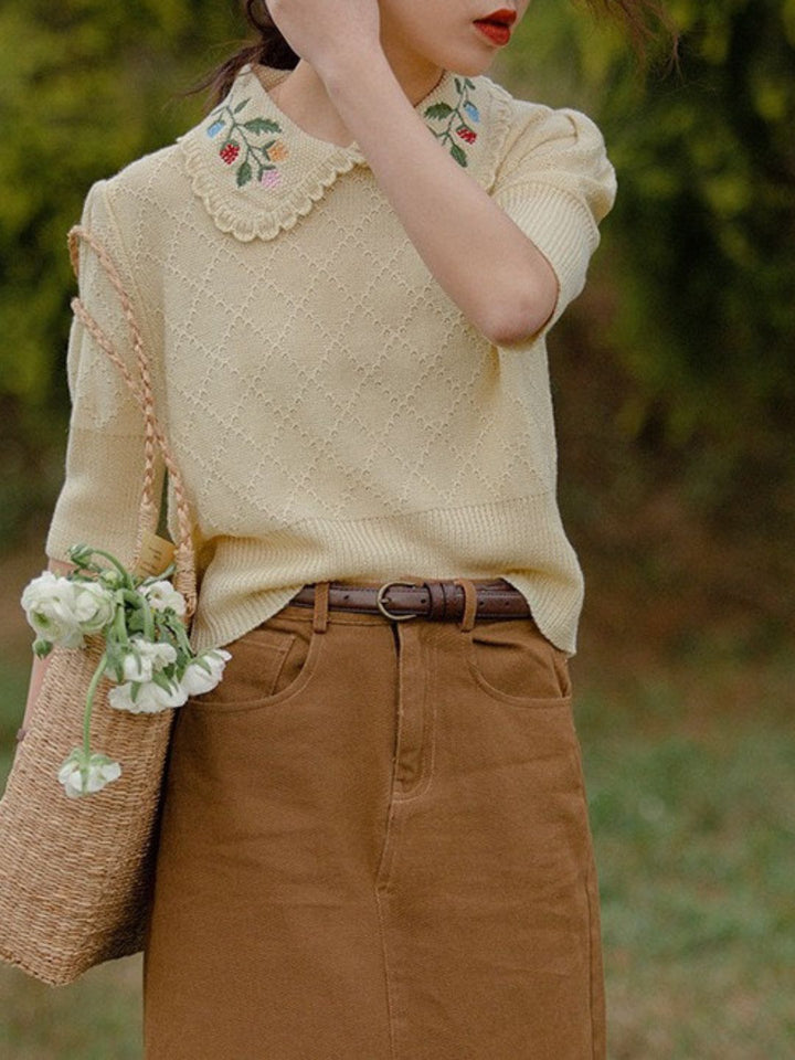Embroidered Shirt - Half Sleeve - Apricot