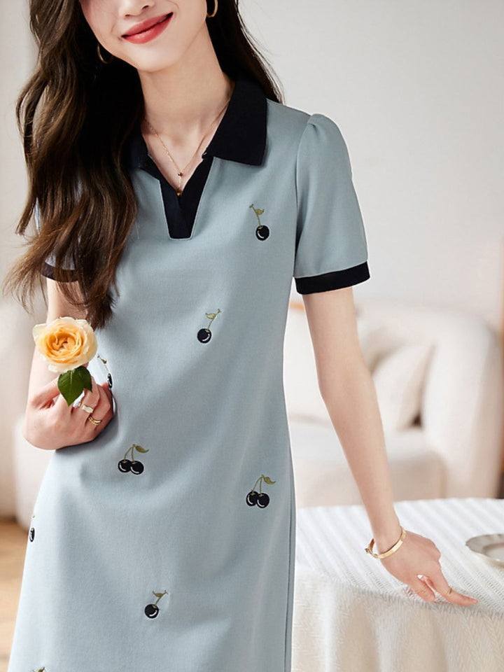 Polo Collar Contrasted Color Stitching Dress