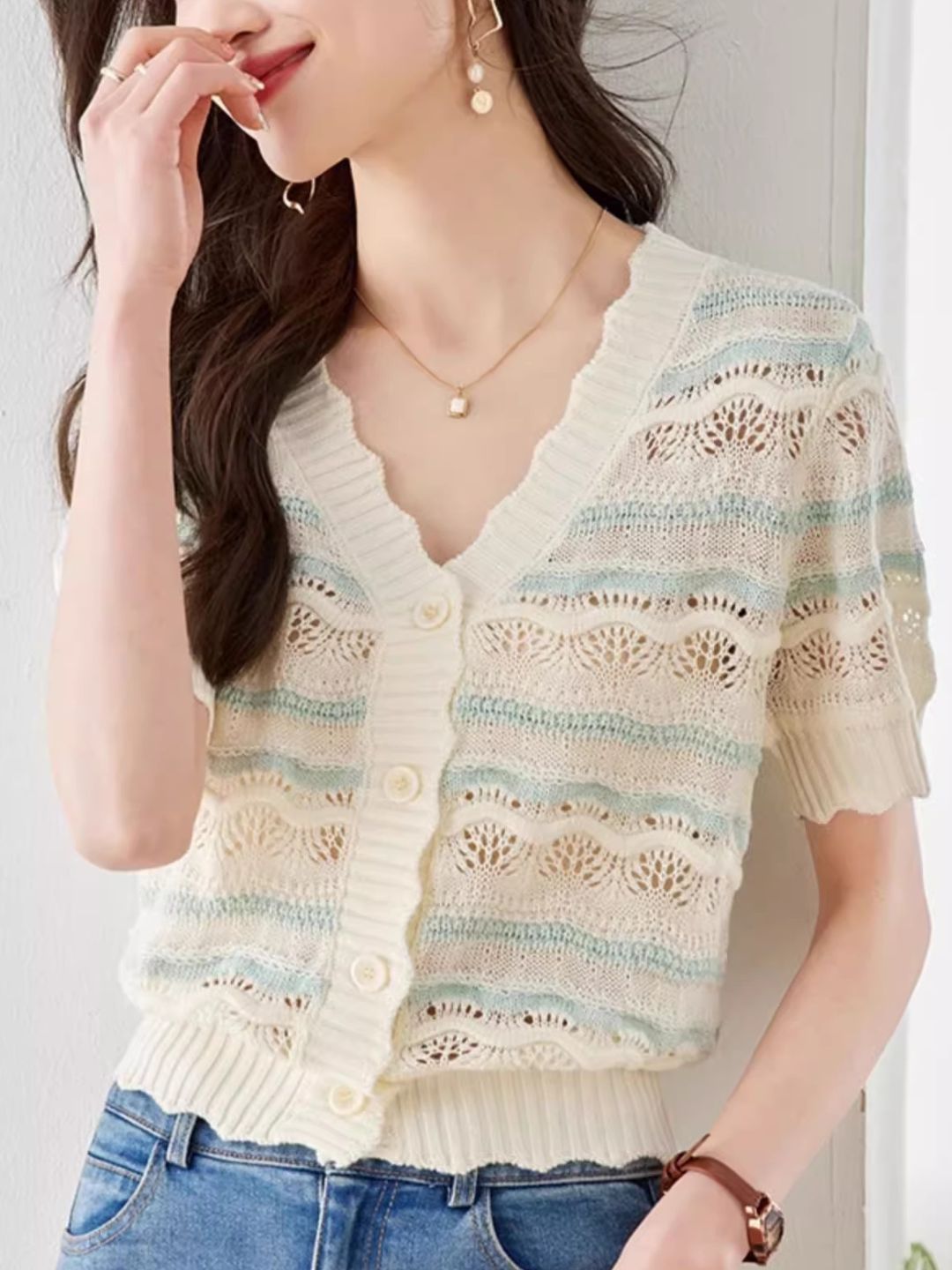 Retro Striped Short-sleeved Shirt