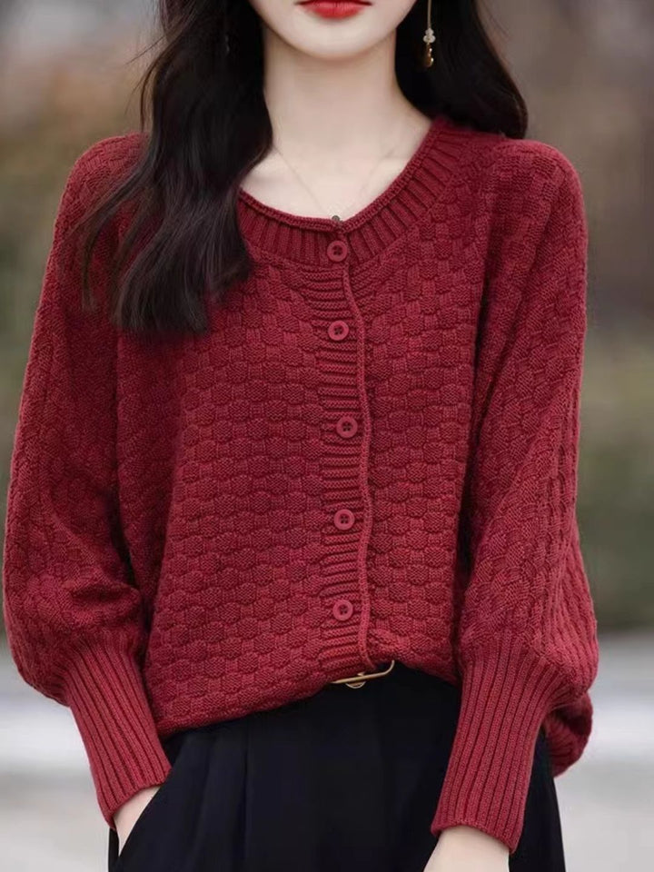 Classic Crew Neck Sweater with Balloon Sleeves