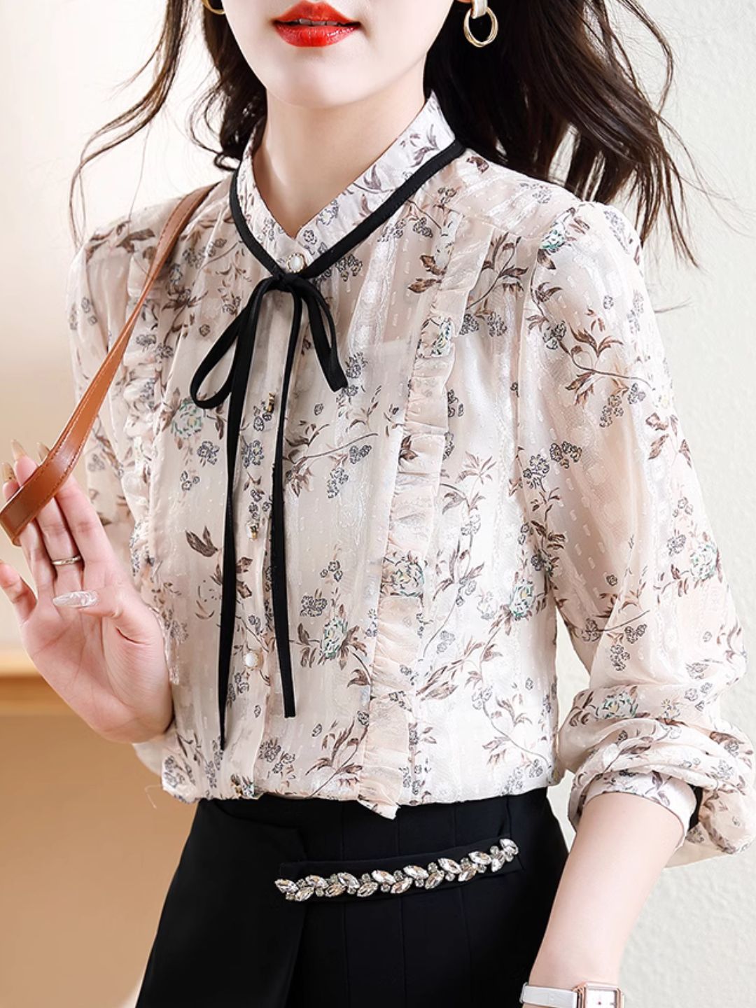 Floral Bow Chiffon Top