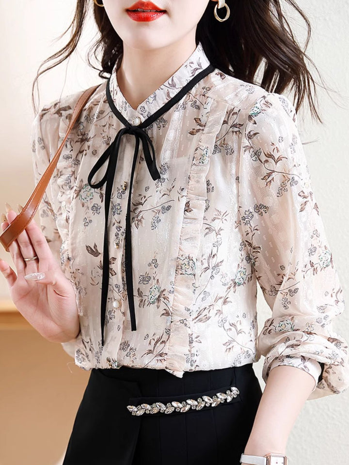 Floral Bow Chiffon Top