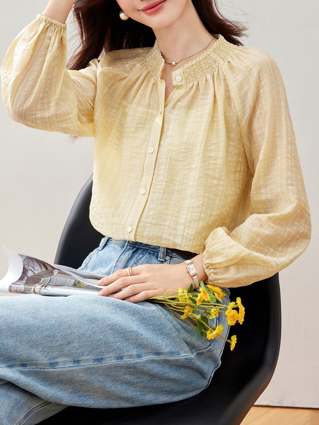 Elegant Loose Puff Sleeve Top