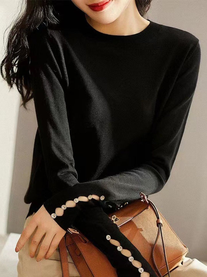 Metal Button Crewneck Cardigan