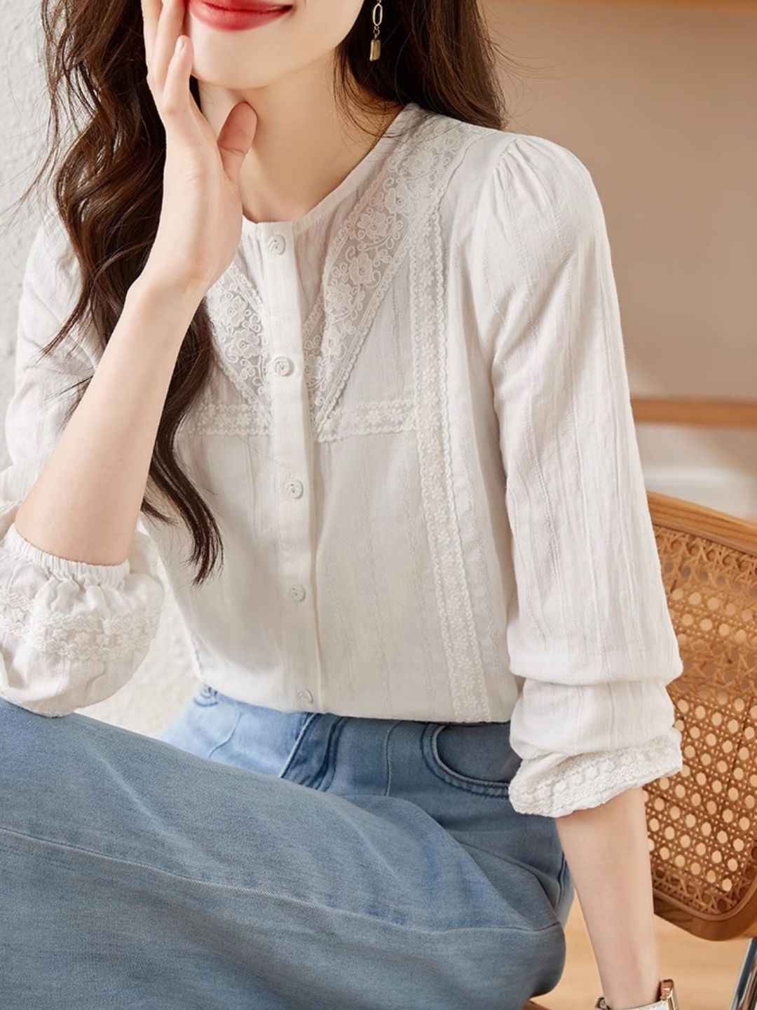 Versatile Lace Long Sleeve Shirt - Red