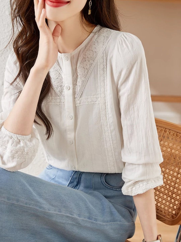 Versatile Lace Long Sleeve Shirt - Red